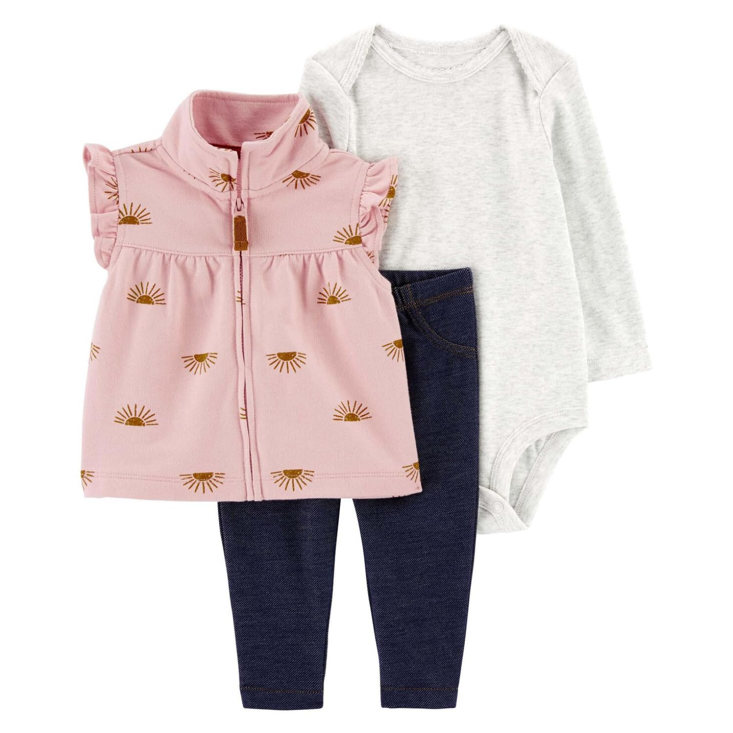 Carter's Baby Girls' 3 Piece Vest Little Jacket Set (Pink/Heather/Navy, 24 Months)