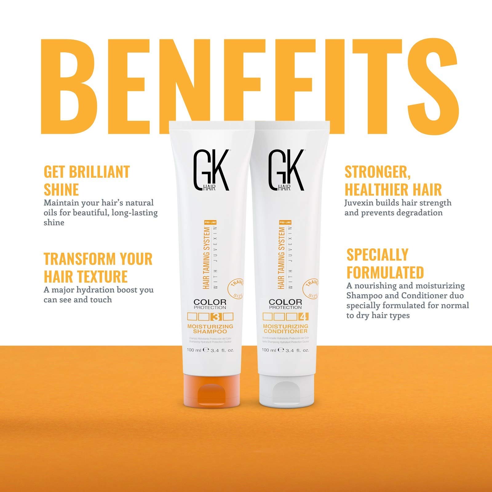 GK HAIR Global Keratin Moisturizing Shampoo and Conditioner Sets (3.4 Oz/100ml) with Leave In Cashmere Smoothing Styling Cream (1.69 Fl Oz/50ml) for Color Treated Dry Damaged Frizzy Hair