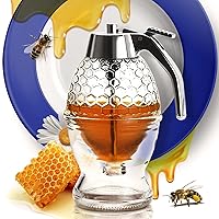 Honey Dispenser – No Drip Glass with Stand – Honey Jar – Clear Glass Honey Container with Dipper 8 Oz – Maple Syrup Dispenser – Honey Pot with Stand – Honey Bottle with Flip Top Lid