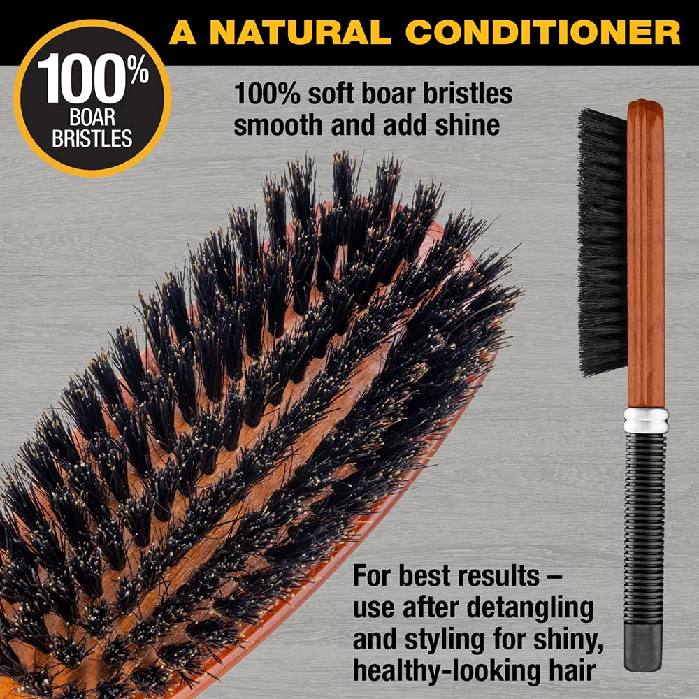 Conair All Purpose Boar Bristle Hairbrush, Hairbrush for Men and Women, Brown, 1 Count