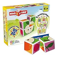 Geomag MagiCube Fruit 4-Piece Magnetic Stacking Cubes Building Set, Toddlers & Kids Ages 1.5+, STEM Educational Toy, Swiss-Made, Creativity, Imagination, Learning, 6 Adorable Building Ideas