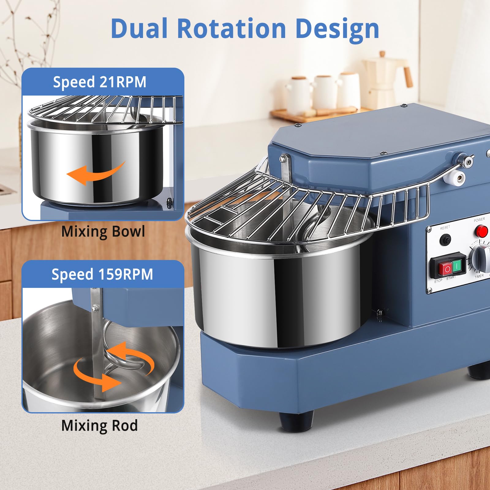 Commercial Dough Mixer, Garvee 8Qt Food Mixer 450W Dual Rotating Dough Kneading Machine with Stainless Steel Bowl, Stand Mixer with Safety Shield, 110V for Restaurant, Bakeries, Pizzeria