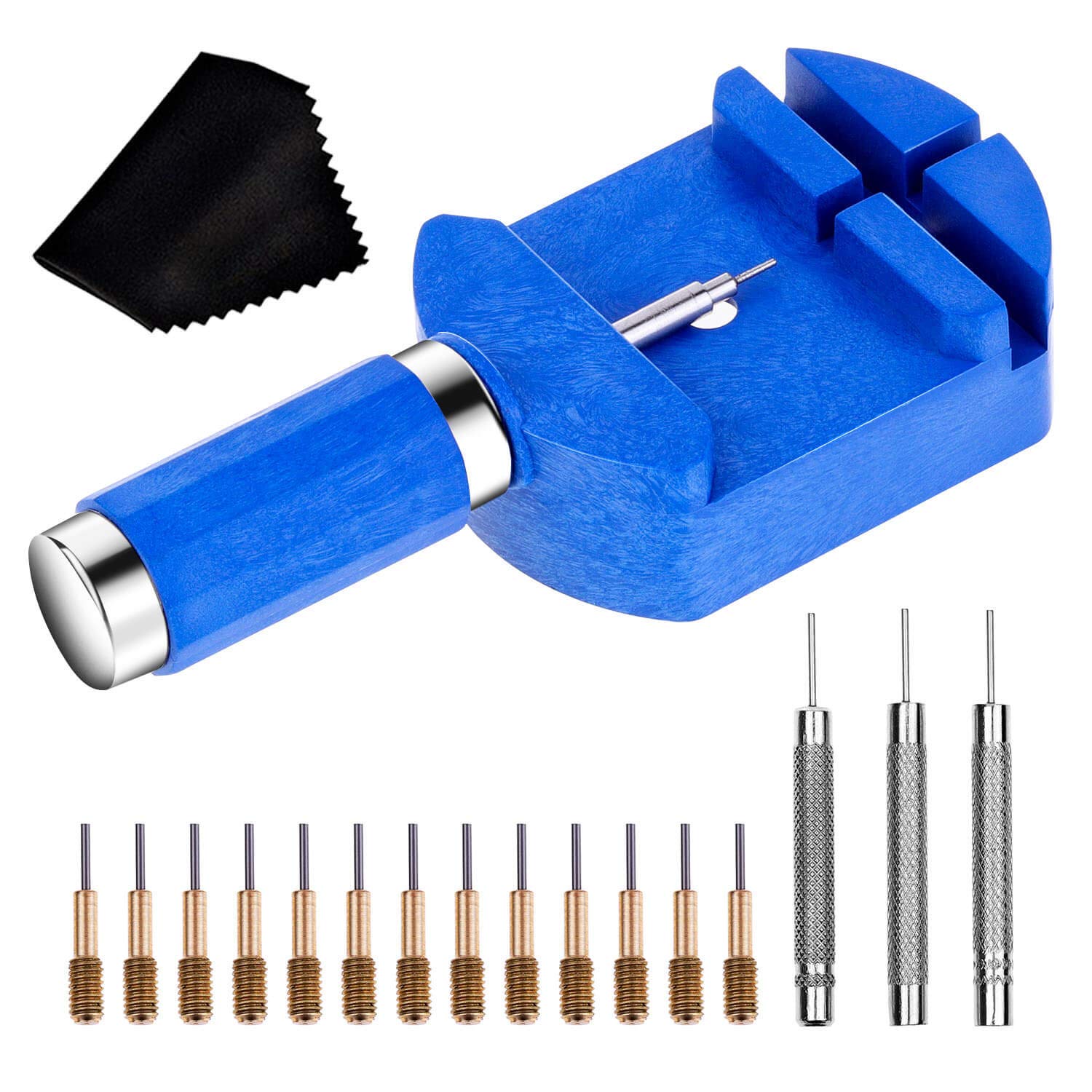 cridoz Watch Link Removal Tool Kit, Watch Band Tool Chain Link Pin Remover with 12pcs Replacement Pins and 3pcs Pin Punches for Watch Bracelet Sizing, Watch Strap Adjustment and Watch Repair