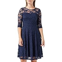 Vintage Lace Dresses for Women 3/4 Sleeve Cocktail Dresses for Wedding Guest Navy S
