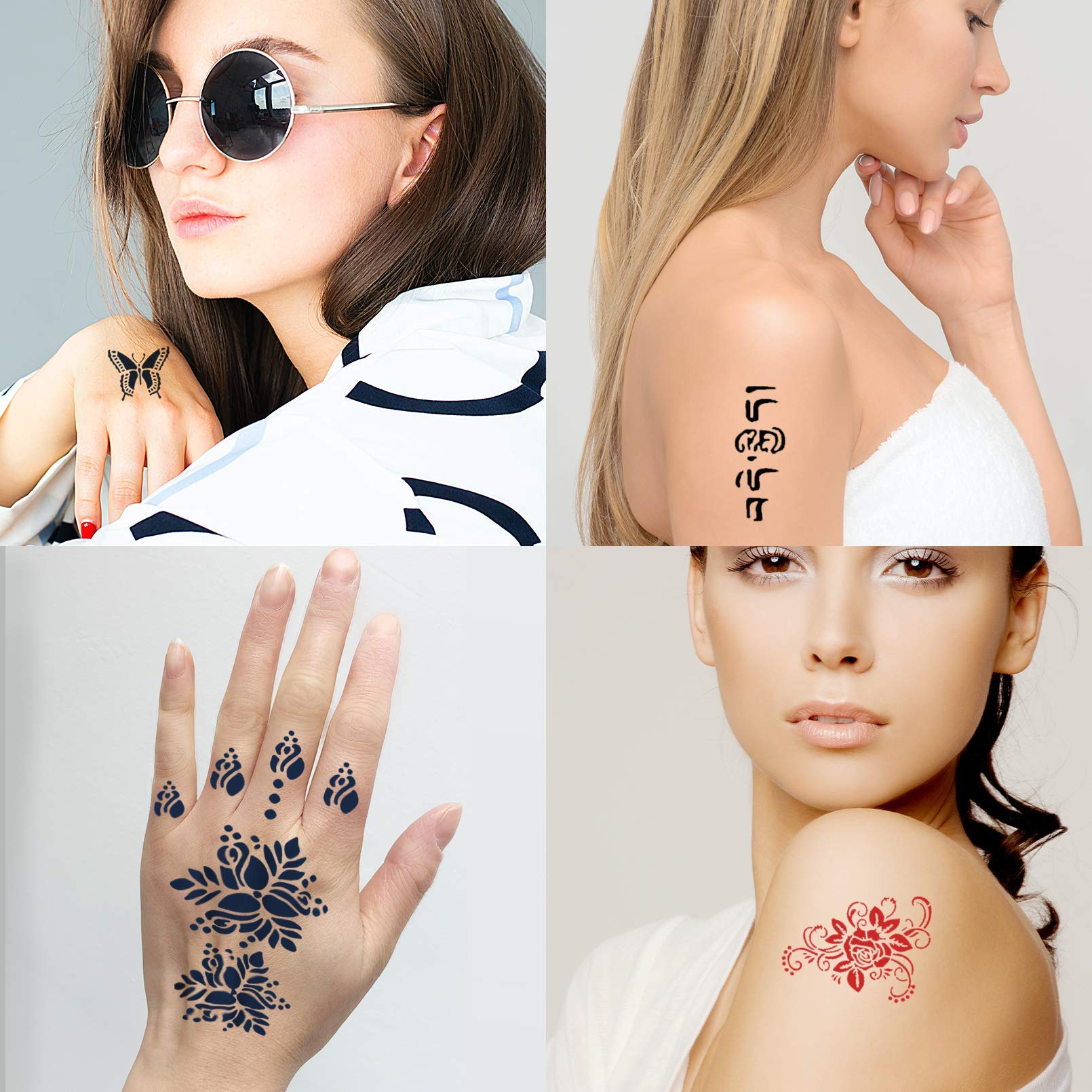 Henna Tattoo Stencils 138 PCS, 24 Sheets Black Tattoo Templates,Reusable Henna Tattoo Kit for Women Teens Girls,DIY Tattoo Stencils,Body Art Stencils Christmas Gift
