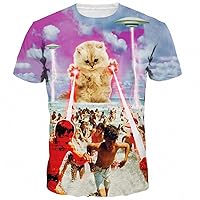 Unisex 3D T-Shirt Laser Terror Cat UFO Tees Tops