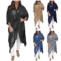 Summer Cardigans for Women Lightweight Silky Loose V-neck Top Open Front 3/4 Sleeve Kimono Draped Ruffle Cover Up