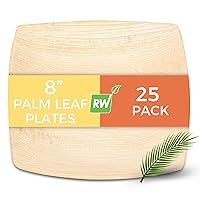 Midori 8 x 8 Inch Large Square Palm Plates 25 Microwavable Palm Leaf Plates - Freezable Sustainable Areca Palm Leaf Plates Oven-Ready For Hot & Cold Foods