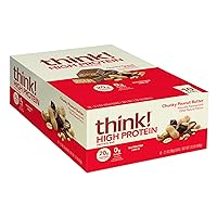 think! Protein Bars, High Protein Snacks, Gluten Free, Kosher Friendly, Chunky Peanut Butter, Nutrition Bars, 2.1 Oz per Bar, 10 Count (Packaging May Vary)