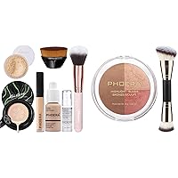 PHOERA Foundation Full Coverage Makeup, Mushroom Head Air Cushion CC Cream Natural Foundation Set,PHOERA Concealer,PHOERA Contour Palette,Shades with Highlighter & Bronzer & Blush