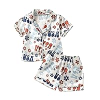 Toddler Girl Boy Silk Pajamas American Flag Button-Up T-Shirt Shorts Satin PJs Set Kids 4th Fourth of July Pajamas