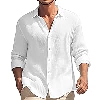 Men's Muscle Fit Dress Shirts Long Sleeve Button Down Shirt Casual Beach Hawaiian T-Shirt Plain Athletic Tees Tops