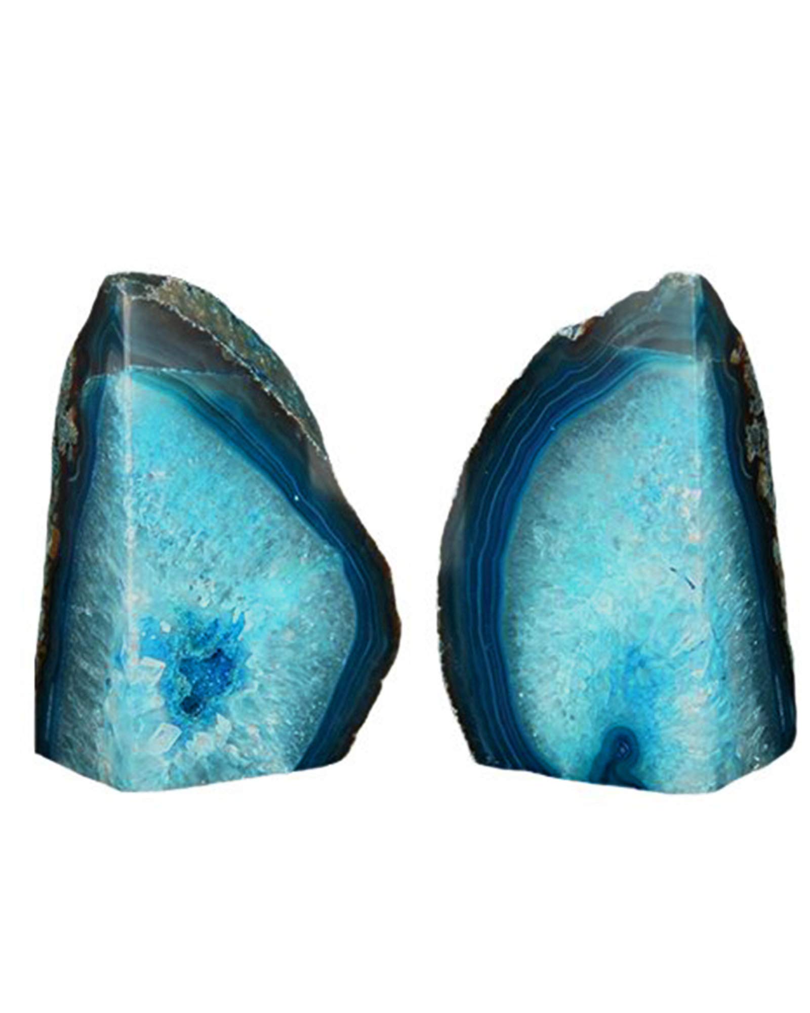 AMOYSTONE Teal / Green Agate Bookends Heavy Book Ends 1 Pair Large Stone Bookends 6-8 LBS with Rubber Bumpers for Office Bookshelf