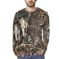 Deer Hunting Camo Buffalo Skull Mens Long Sleeve Shirts Pattern Print Tee Shirts Fashion Sweatshirts Pullover Tops