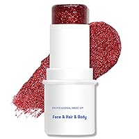Body Glitter Stick, Chunky Glitter Gel for Face Body Hair, Red Glitter Face Glitter Gel Makeup, Sparkling Holographic Mermaid Sequins Paint, Waterproof Multiuse Glitter Face Paint, 07#Red