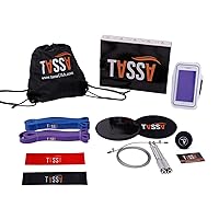 Tassa.US Bundle with Pullup Assist Resistance Power Stretching Loop Bands-Jump Ropes-Core Slides-Lacrosse Massage Ball Fitness Equipment for Strength Training Weight Exercise Workout at Home - Gym