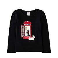 Girls' and Toddler Fall and Holiday Embroidered Graphic Long Sleeve T-Shirts
