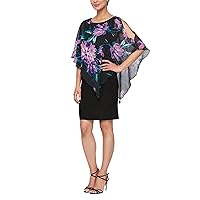 S.L. Fashions Women's Sleeveless Sheath Cape Dress with Chiffon Overlay