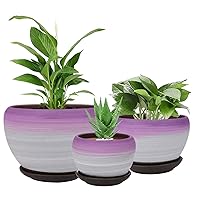 Brajttt Round Flowerpots, 3Pcs Creative Purple Sand Ceramic Planters for Succulent Herbs Cactus, S/M/L Sized Plant Pots with Saucers for Indoor & Outdoor