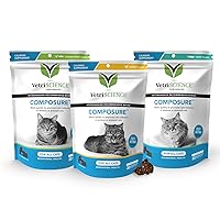 VETRISCIENCE Composure Cat Calming Chews Variety Pack - Clinically Supported Cat Anxiety Relief Supplement for Stress, Grooming, Vet Visits, Separation & More - 3 Packs (30 Chews Each)