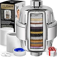 20 Stage Shower Filter with Vitamin C E for Hard Water - High Output Filter to Remove Chlorine and Fluoride - 2 Cartridges Included -Consistent Flow Showerhead Filter