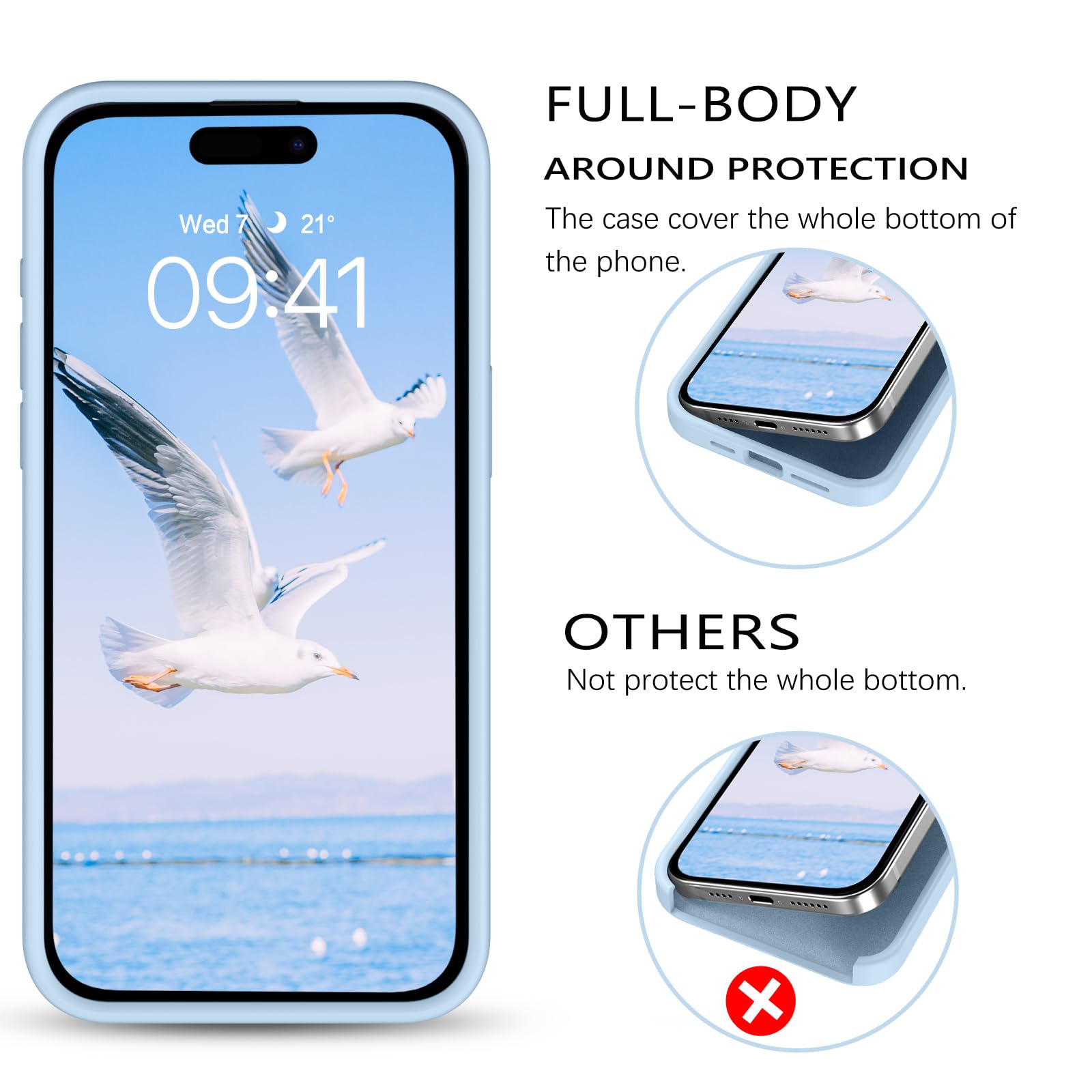 GUAGUA Compatible with iPhone 15 Pro Max Case 6.7 Inch Liquid Silicone Soft Gel Rubber Slim Microfiber Lining Cushion Texture Cover Shockproof Protective Case for iPhone 15 Pro Max, Light Blue