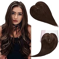 SEGO Remy Human Hair Topper for Women with Thinning Hair Clip in Real Hair Topper Upgrade Silk Base Toppers Hair Pieces for Hair Loss 10 Inch Medium Brown