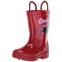 Ad Tec 8 Inch Toddlers Girls Easy ON Off Rain Boots, Red Synthetic Waterproof PVC Lightweight Outsole Offer Traction on Slick Surfaces
