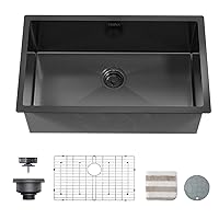 TORVA 32 x 19 Inch Gloss Black Ceramic Coating with NanoTek Undermount Kitchen Sink,PVD Coated Gunmetal Sink, 16 Gauge Stainless Steel Wet Bar or Prep Sinks Single Bowl, Dark Gray