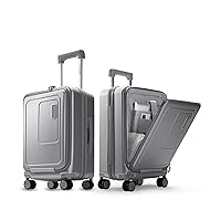 LUGGEX Carry On Luggage with Front Pocket, Polycarbonate Hard Suitcases with Wheels, Carbon Fiber Style (Silver, 20 Inch, 32L)