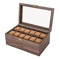 Watch Box for Men - 24 Slot Watch Display Case for Jewelry Watches, Men's Watch Storage Holder with Large Glass Top, Drawer & Leather Pillows