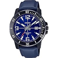 Casio MTP-VD01BL-2BV Men's Enticer Blue IP Leather Band Blue Dial Casual Analog Sporty Watch