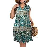 MONNURO Womens Plus Size Summer Sundress 2024 Sleeveless V Neck Casual Beach Coverups Tank Dress with Pockets