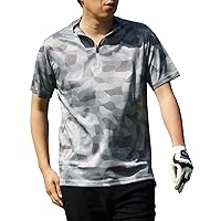 MC MensCasual Men's Golf Polo Shirt, Half Zip, Quick Dry Mesh, Stretch, Short Sleeve, Camouflage, Full Pattern, Top, Large Size, Spring and Summer
