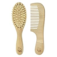 Learning Brush + Comb Set |Super Soft Learning Brush Grooms Thick or Curly Hair| Natural Wood and Bamboo Bristles Without BPA, BPS, BPF