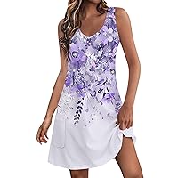 Sundresses for Women 2024 Trendy Summer with Pockets Boho Beach Dress Floral T-Shirts Dress V Neck Loose Tank Dresses