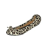 Foldable Ballet Flats with Carrying Case, Leopard, Small