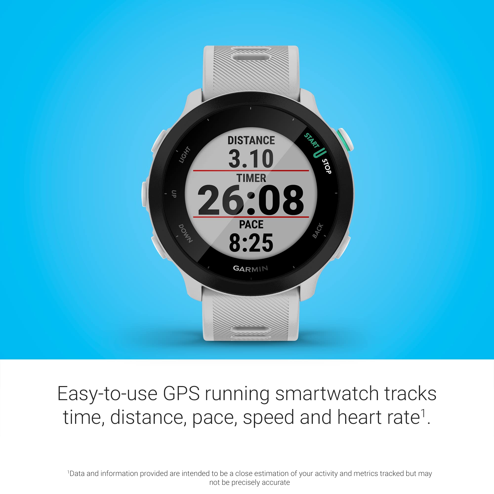 Garmin Forerunner 55, GPS Running Watch with Daily Suggested Workouts, Up to 2 weeks of Battery Life, White