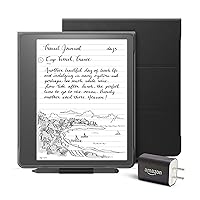 Kindle Scribe Everything Bundle including Kindle Scribe (32 GB), Premium Pen, Leather Folio Cover with Magnetic Attach - Burgundy, Power Adapter, and Pen Replacement Tips
