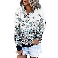 Women's Pullover Hoodies Casual Button Down Long Sleeve Lightweight Printed Sweatshirts 2023 Fall Tops With Pocket
