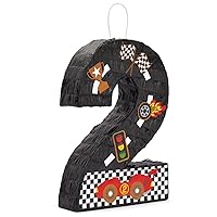BLUE PANDA Number 2 Race Car Pinata for Two Fast Birthday Decorations, Party Supplies (Small, 16.5 x 11.85 x 3 In)