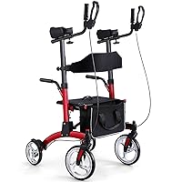 Upright Rollator Walkers for Seniors- Stand up Rolling Walker with Seats and 10