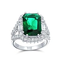 Bling Jewelry 7CT Cubic Zirconia Green Simulated Emerald Cut Fashion CZ Cushion Cut Cocktail Statement Ring For Women Silver Plated