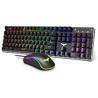 havit Havit Mechanical Gaming Keyboard and Mouse Combo Blue Switch 104 Keys Rainbow Backlit Keyboards, 4800 Dots Per Inch 7 Button Mouse Wired for PC Gamer Computer Laptop (Black) (Renewed)