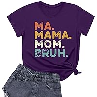 Mama Shirts for Women Mama Mommy Mom Bruh Shirt for Women Mom T Shirts Funny Short Sleeve Casual Crewneck Tops Tees Sports Mom Shirt