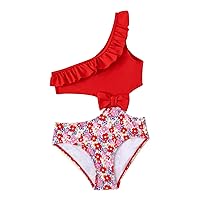 Milumia Toddler Girl's Floral One Piece Swimsuit Ruffle Cut Out One Shoulder Bathing Suits