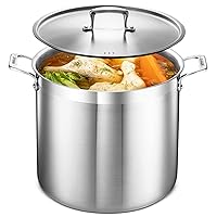 Stockpot – 20 Quart – Brushed Stainless Steel – Heavy Duty Induction Pot with Lid and Riveted Handles – For Soup, Seafood, Stock, Canning and for Catering for Large Groups and Events by BAKKEN