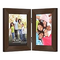 Hinged 4x6 Picture Frame in Walnut with Glass Front - Use as Double 4x6 Picture Frames - Stands Vertically on Desktop or Table Top