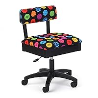 Arrow Sewing H8013 Adjustable Height Hydraulic Sewing and Craft Chair with Under Seat Storage and Printed Fabric, Bright Button Fabric Print