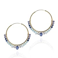 Shades of Blue Natural Tanzanite Apatite Gold Plated Sterling Silver Hoop Earrings
